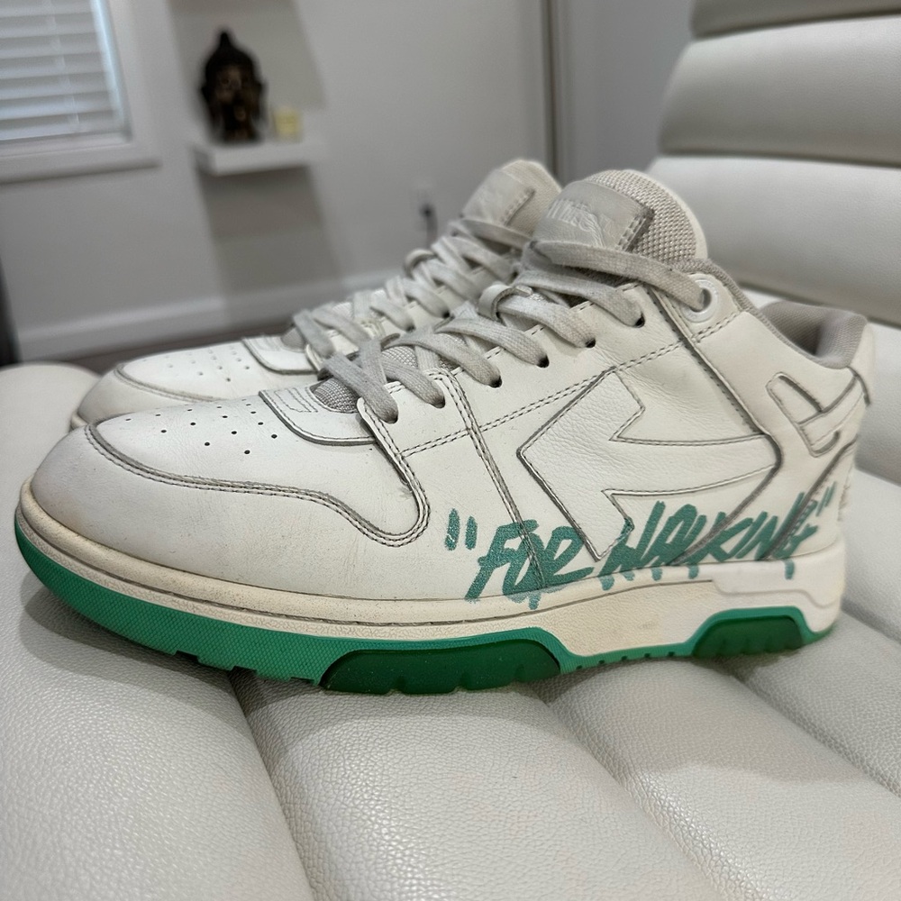 Off-White White and Green leather Sneakers size US10
